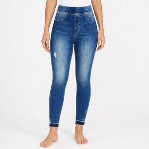 Spanx Jeans Distressed Ankle Skinny Jegging Size Large Shaping Pull On Stretch